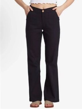 Rare! Roxy Black Linen Pants Women’s Medium Zip Fly Casual Straight Leg